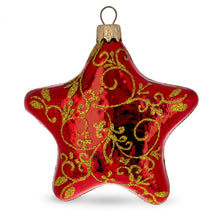 Load image into Gallery viewer, Glossy Red Star with Gold Pattern Glass Christmas Ornament