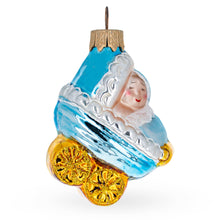 Load image into Gallery viewer, Newborn Baby Boy in a Stroller Glass Christmas Ornament