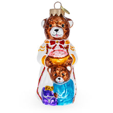 Load image into Gallery viewer, Mother Bear and Cub in Traditional Dress Glass Christmas Ornament