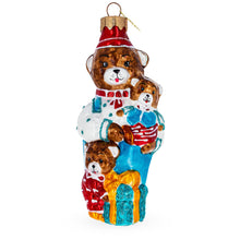 Load image into Gallery viewer, Father Bear with Cubs in Traditional Dress Glass Christmas Ornament