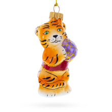 Load image into Gallery viewer, Tiger Cub with Ball Glass Christmas Ornament