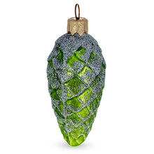 Load image into Gallery viewer, Green Pinecone with Silver Glitter Glass Christmas Ornament