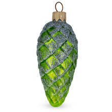 Load image into Gallery viewer, Green Pinecone with Silver Glitter Glass Christmas Ornament