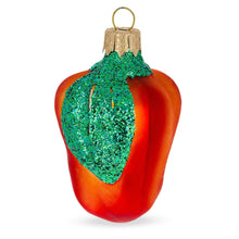 Load image into Gallery viewer, Red Bell Pepper with Green Glitter Stem Glass Christmas Ornament