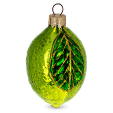 Load image into Gallery viewer, Lime with Shiny Leaf Glass Christmas Ornament