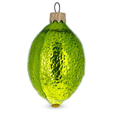 Load image into Gallery viewer, Lime with Shiny Leaf Glass Christmas Ornament