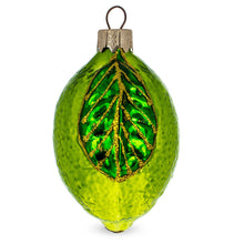 Load image into Gallery viewer, Lime with Shiny Leaf Glass Christmas Ornament