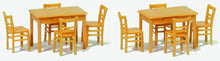 Load image into Gallery viewer, Preiser 17218 HO Scale Table &amp; Chairs -- 2 Tables &amp; 8 Chairs (natural wood)