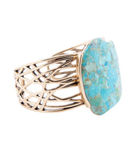 Load image into Gallery viewer, Abstract Blue Turquoise Golden Statement Cuff