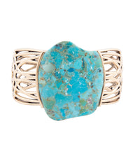 Load image into Gallery viewer, Abstract Blue Turquoise Golden Statement Cuff