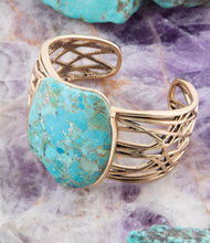 Load image into Gallery viewer, Abstract Blue Turquoise Golden Statement Cuff