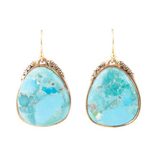 Load image into Gallery viewer, Agave Genuine Blue Turquoise and Golden Drop Earrings