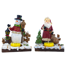 Load image into Gallery viewer, Set of 2 Santa and Snowman Candle Holders 6 Inches
