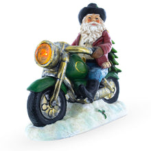 Load image into Gallery viewer, Santa the Cowboy Riding Motorcycle LED Light Figurine 8.5 Inches
