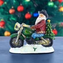 Load image into Gallery viewer, Santa the Cowboy Riding Motorcycle LED Light Figurine 8.5 Inches