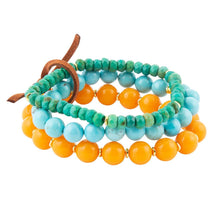 Load image into Gallery viewer, Apricot Blue Teals Triple Golden Bracelet Set
