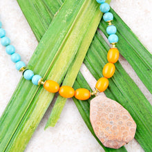 Load image into Gallery viewer, Apricot Fossil Blue Magnesite Golden Pendant Necklace