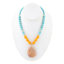 Load image into Gallery viewer, Apricot Fossil Blue Magnesite Golden Pendant Necklace