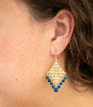 Load image into Gallery viewer, Argo Blue Jade Golden Drop Chandelier Earrings