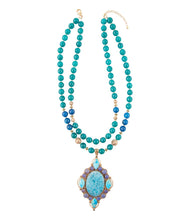 Load image into Gallery viewer, Argo Blue Apatite and Golden Bronze Pendant Necklace