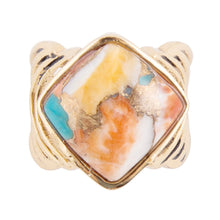 Load image into Gallery viewer, Arrows Blue Turquoise and Orange Spiny Oyster Matrix Golden Ring