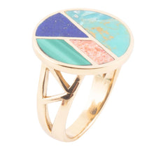 Load image into Gallery viewer, Art Deco Colorful Inlay Golden Ring