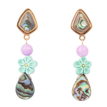 Load image into Gallery viewer, Aruba Blue Abalone Post Golden Drop Earrings