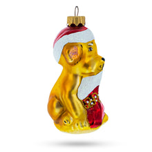 Load image into Gallery viewer, Puppy in Santa Hat with Stocking Glass Christmas Ornament