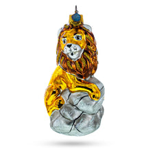 Load image into Gallery viewer, Lion on Gray Rock Glass Christmas Ornament