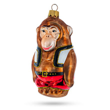 Load image into Gallery viewer, Circus Monkey in Red Shorts and Detailed Vest Glass Christmas Ornament