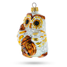 Load image into Gallery viewer, Wise Owl Playing Cello Glass Christmas Ornament