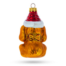 Load image into Gallery viewer, Golden Puppy in Red Santa Hat Glass Christmas Ornament