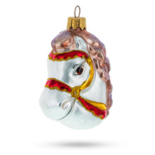 Load image into Gallery viewer, White Horse Head with Golden Bridle Glass Christmas Ornaments