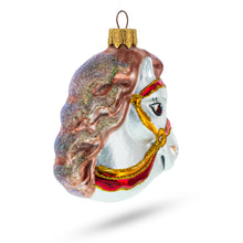 Load image into Gallery viewer, White Horse Head with Golden Bridle Glass Christmas Ornaments