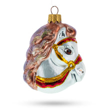 Load image into Gallery viewer, White Horse Head with Golden Bridle Glass Christmas Ornaments