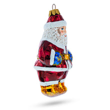 Load image into Gallery viewer, Santa with Blue Mittens Glass Christmas Ornament