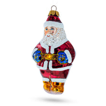 Load image into Gallery viewer, Santa with Blue Mittens Glass Christmas Ornament