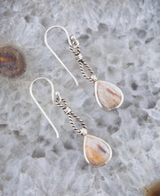 Load image into Gallery viewer, Astro Grey Wood Opal and Sterling Silver Drop Earrings