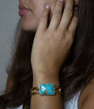 Load image into Gallery viewer, Athena Blue Turquoise Golden Cuff Bracelet