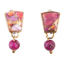 Load image into Gallery viewer, Athena Pink Spiny Oyster Matrix Golden Clip Earrings