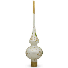 Load image into Gallery viewer, Santa Head and Mistletoe on White Glass Christmas Tree Topper 11 Inches