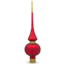 Load image into Gallery viewer, Santa and Mistletoe on Red Glass Christmas Tree Topper 11 Inches