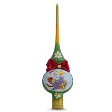 Load image into Gallery viewer, Santa with Angel on Orange Glass Christmas Tree Topper 11 Inches