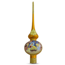 Load image into Gallery viewer, Angels Admire Jesus Nativity Scene Gold Glass Christmas Tree Topper 11 Inches