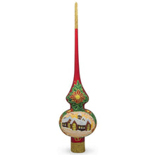 Load image into Gallery viewer, Snow Covered Winter Village Red Glass Christmas Tree Topper 11 Inches