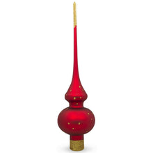 Load image into Gallery viewer, Snow Covered Winter Village Red Glass Christmas Tree Topper 11 Inches