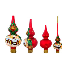 Load image into Gallery viewer, Snow Covered Winter Village Red Glass Christmas Tree Topper 11 Inches