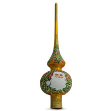 Load image into Gallery viewer, Santa and Mistletoe on Gold Glass Christmas Tree Topper 11 Inches