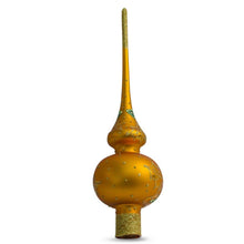 Load image into Gallery viewer, Santa and Mistletoe on Gold Glass Christmas Tree Topper 11 Inches