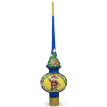 Load image into Gallery viewer, Nutcracker and Wreath on Blue Glass Christmas Tree Topper 11 Inches